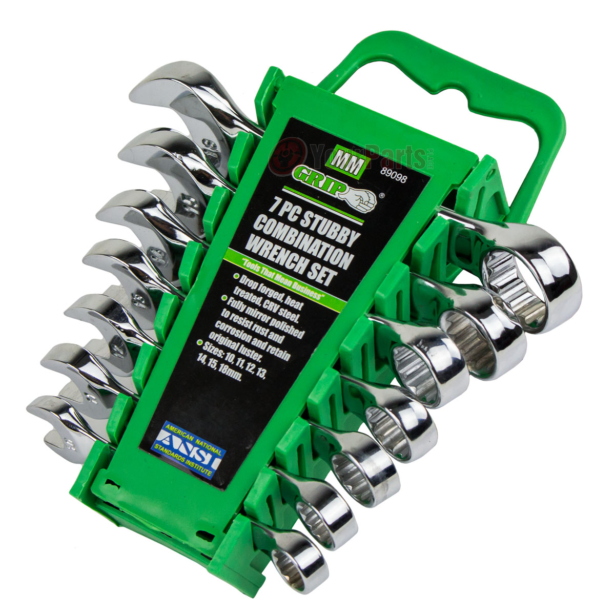 7 Piece Stubby Combination Wrench Set Metric Storage Rack Case 10mm